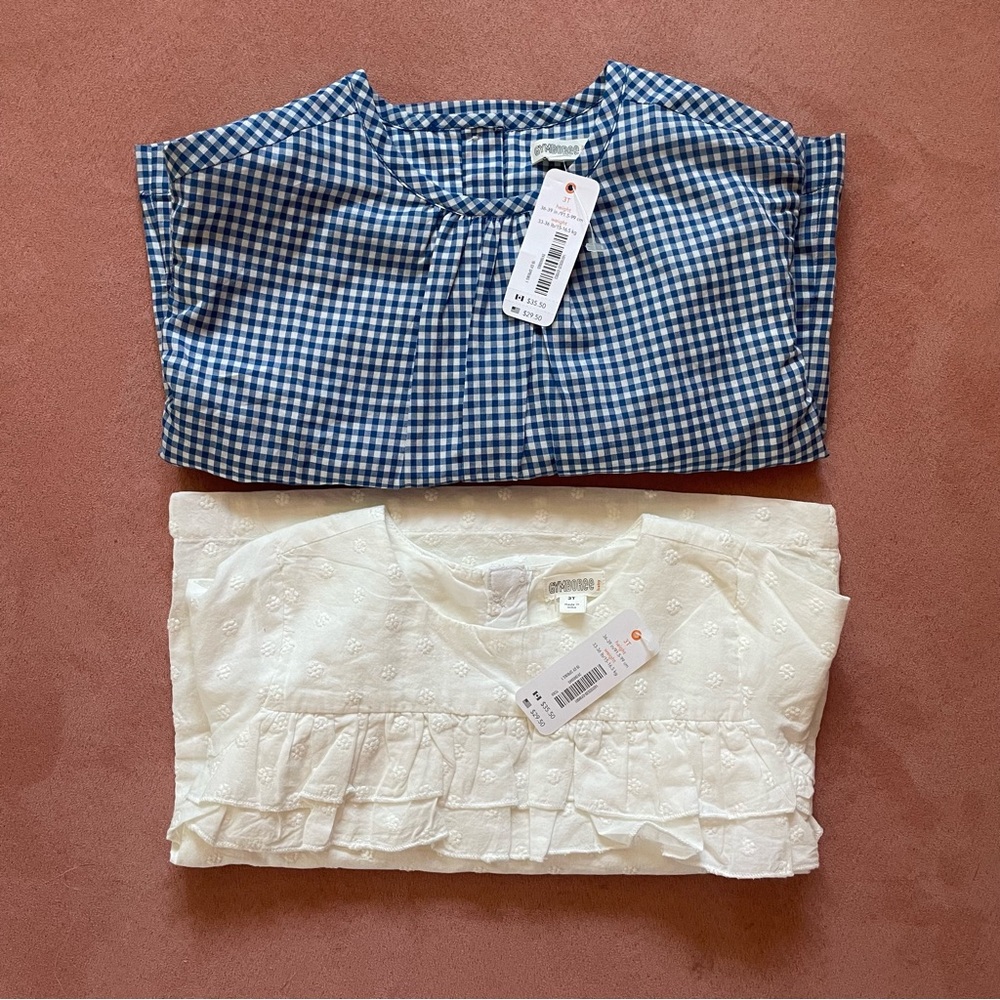 Back to School! 2 NWT Gymboree gingham eyelet blouses tops shirts 3T